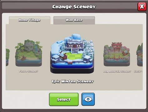 how to change scenery in clash of clans